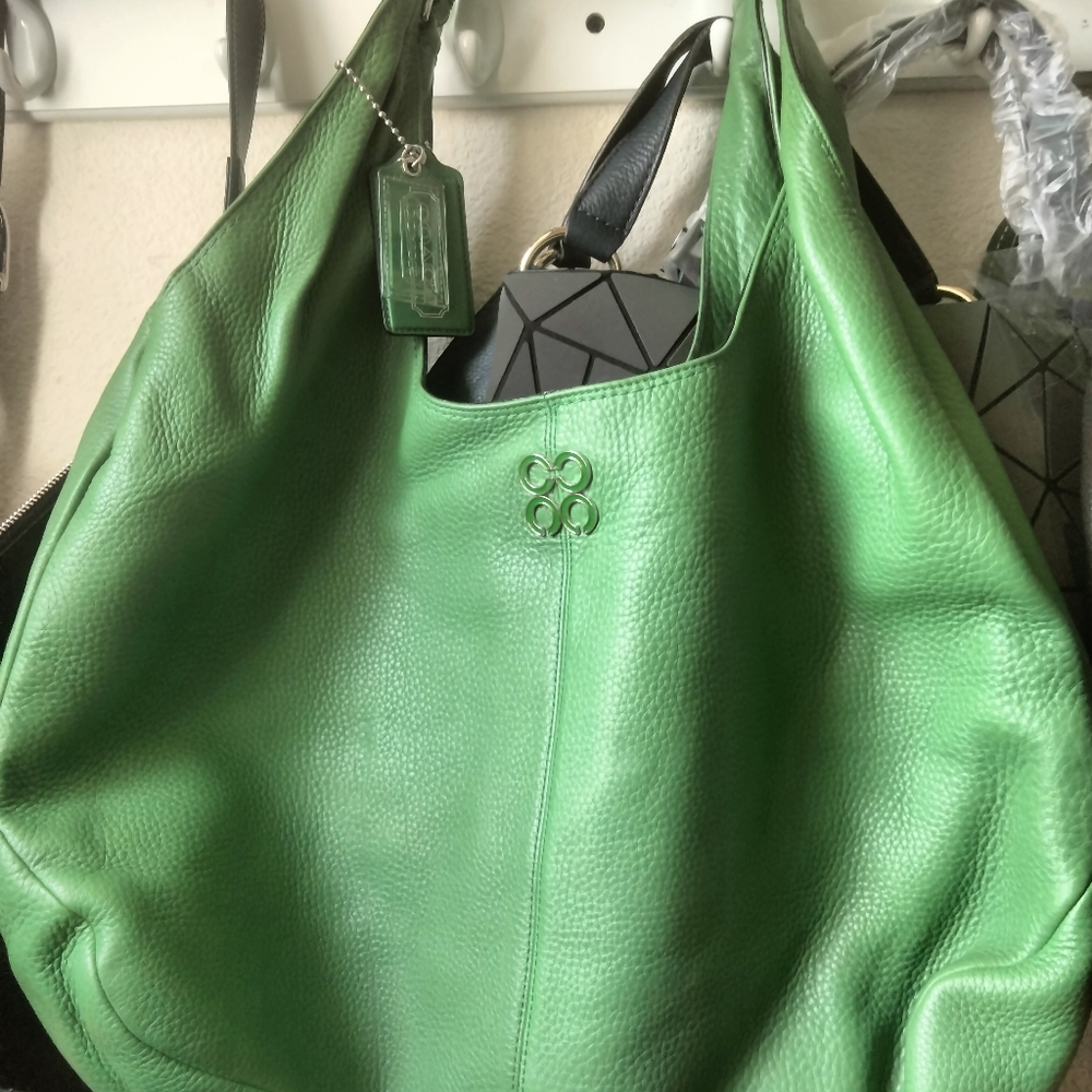 Green leather coach purse